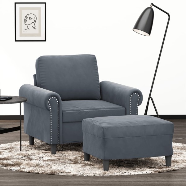 Chair with footrest, dark gray, 60cm, velvet