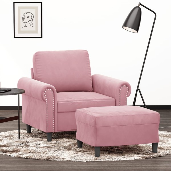 Chair with footrest, pink, 60cm, velvet