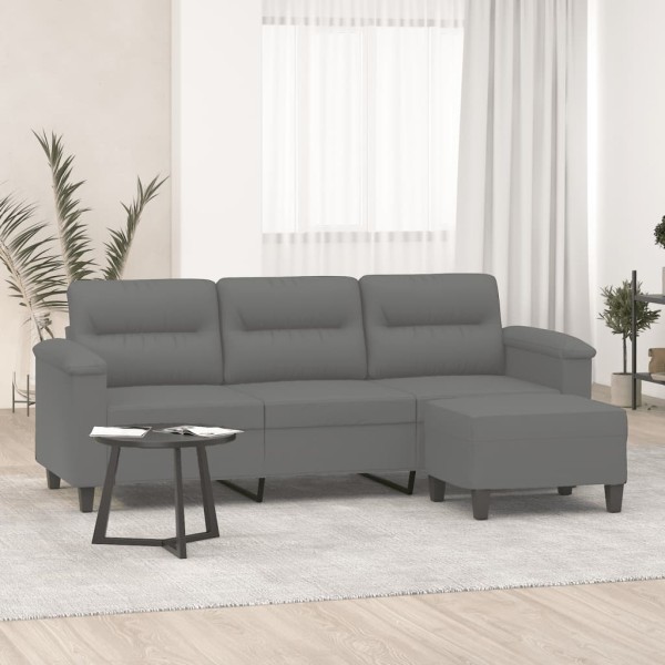 Three-seater sofa with footstool, dark gray, 180cm, fabric