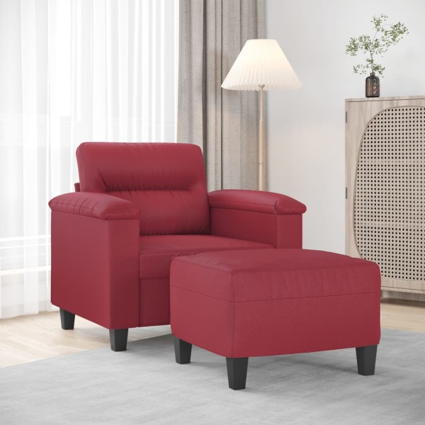 Armchair with footrest, red wine color, 60cm, artificial leather
