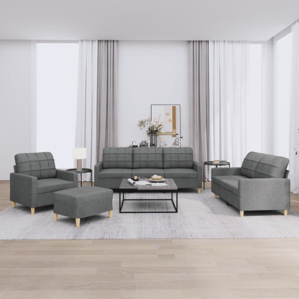 Sofa set with cushions, 4 parts, gray, fabric