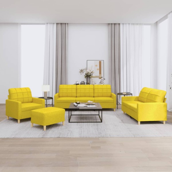 Sofa set with cushions, 4 parts, yellow, fabric