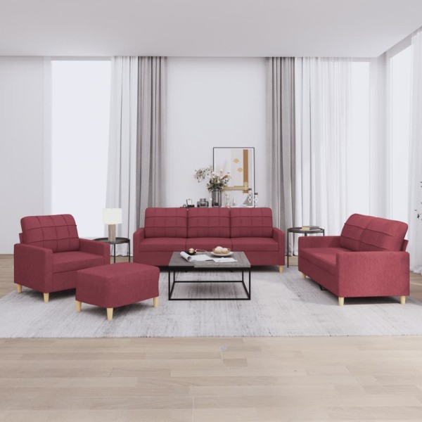 Sofa set with cushions, 4 parts, wine, fabric