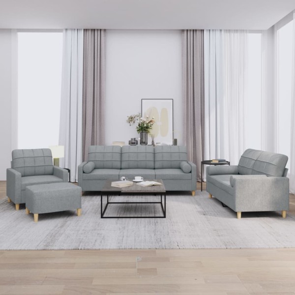 Sofa set with pillows, 4 parts, gray, fabric