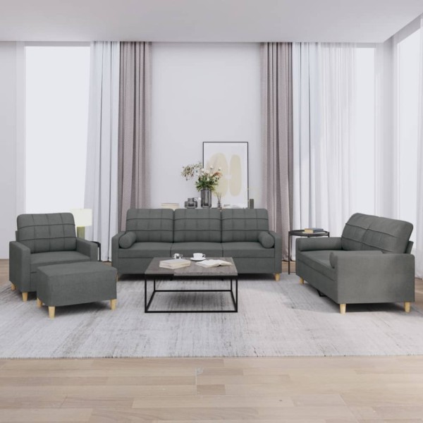 Sofa set with pillows, 4 parts, gray, fabric
