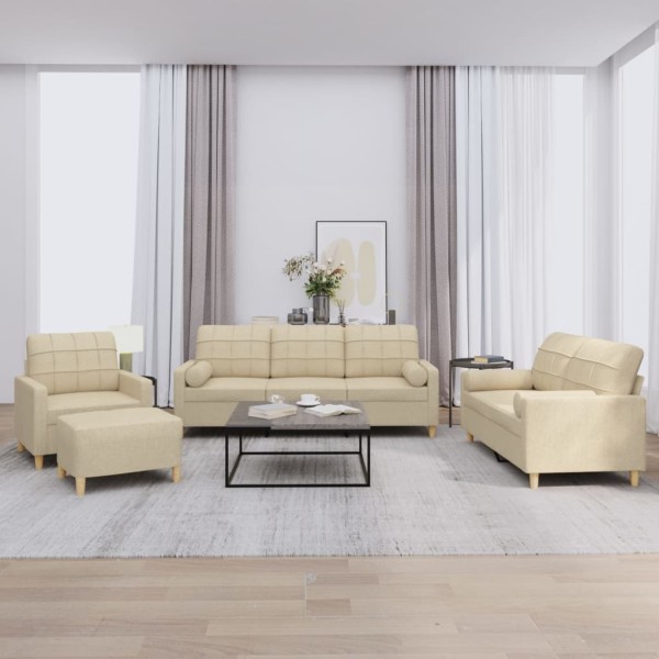 Sofa set with pillows, 4 parts, cream, fabric