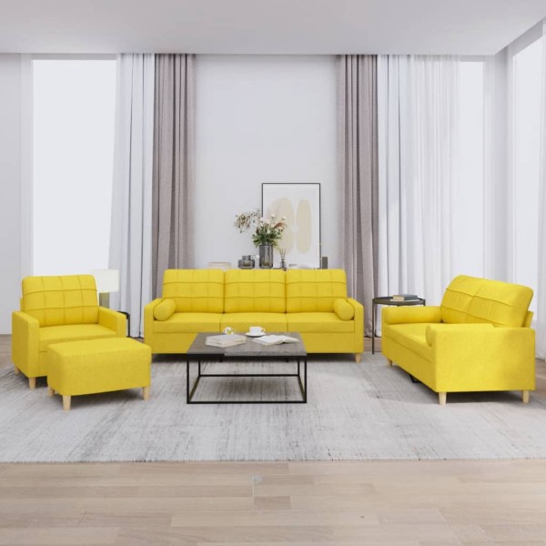 Sofa set with pillows, 4 parts, yellow, fabric