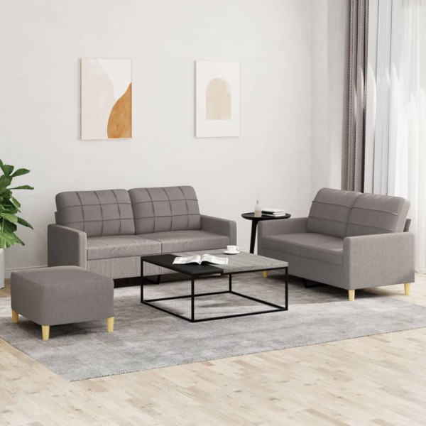 Sofa set with cushions, 3 parts, taupe, fabric