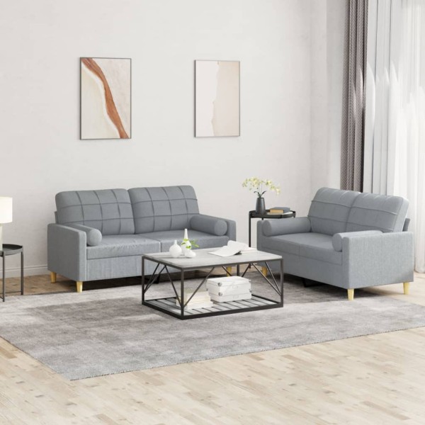 Sofa set with pillows, 2 parts, gray, fabric