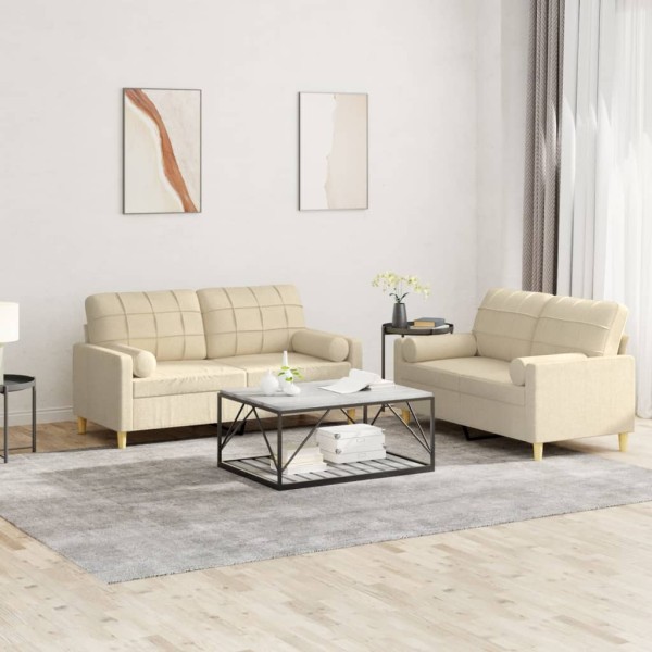 Sofa set with pillows, 2 parts, cream, fabric