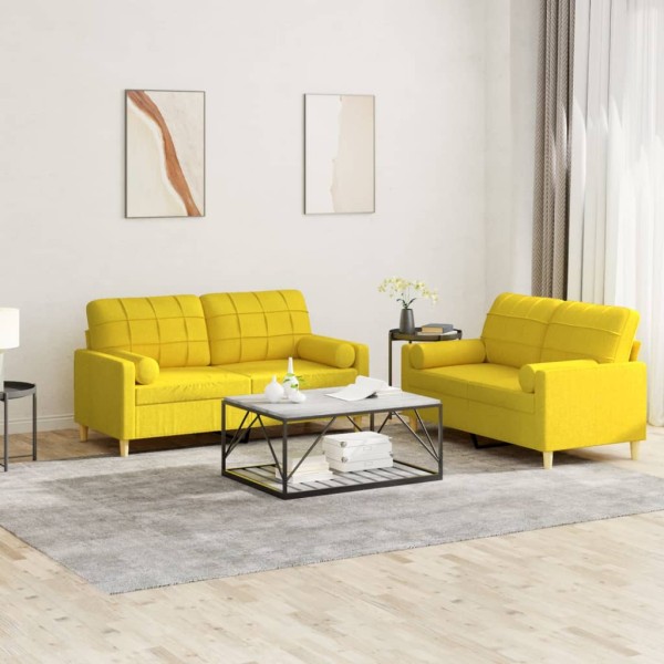 Sofa set with pillows, 2 parts, yellow, fabric