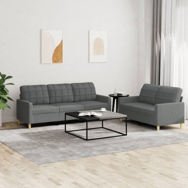 Sofa set with cushions, 2 parts, gray, fabric