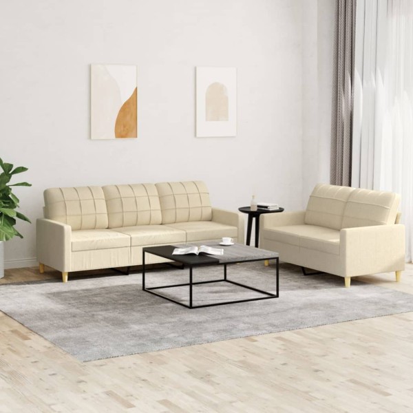 Sofa set with cushions, 2 parts, cream, fabric