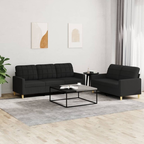 Sofa set with cushions, 2 parts, black, fabric