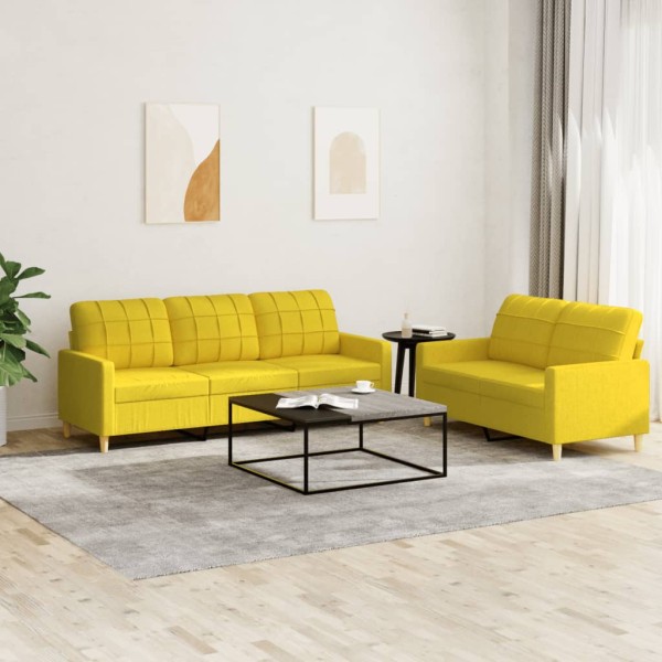 Sofa set with cushions, 2 parts, yellow, fabric