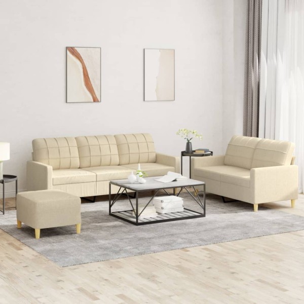 Sofa set with cushions, 3 parts, cream, fabric