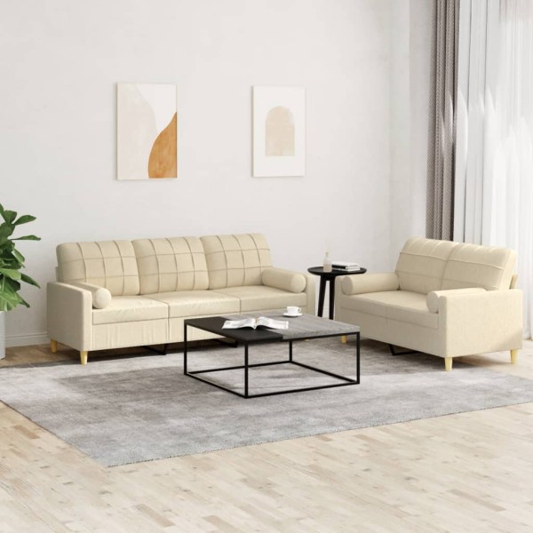 Sofa set with pillows, 2 parts, cream, fabric
