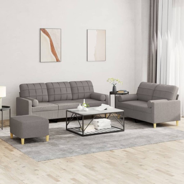 Sofa set with pillows, 3 parts, taupe, fabric