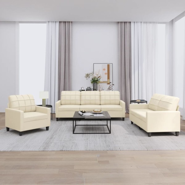 Sofa set with pillows, 3 parts, cream, artificial leather
