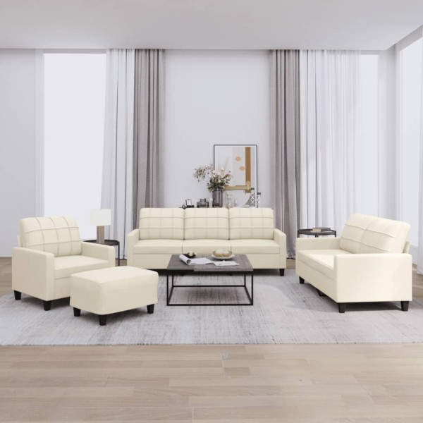 Sofa set with pillows, 4 parts, cream, artificial leather