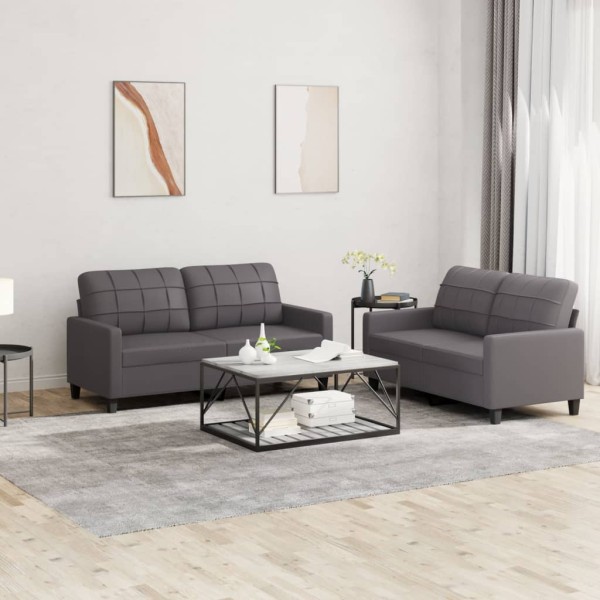 Sofa set with cushions, 2 parts, gray, artificial leather
