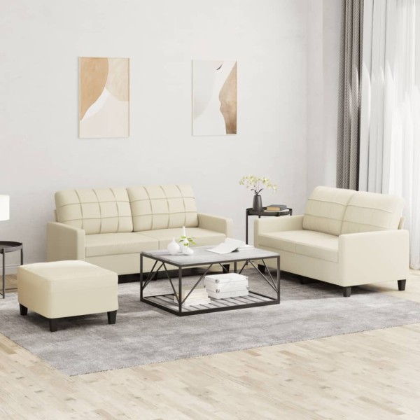Sofa set with pillows, 3 parts, cream, artificial leather