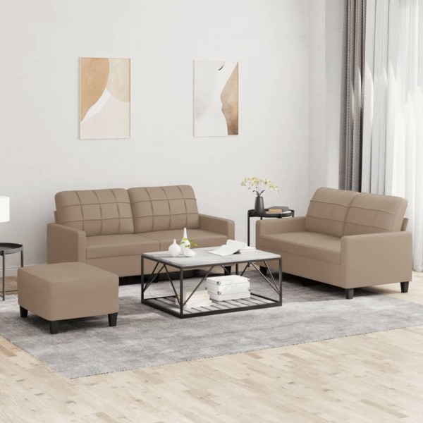 Sofa set with pillows, 3 parts, cappuccino, artificial leather