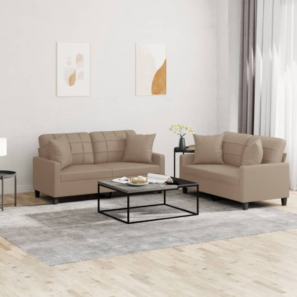 Sofa set with pillows, 2 parts, cappuccino, artificial leather