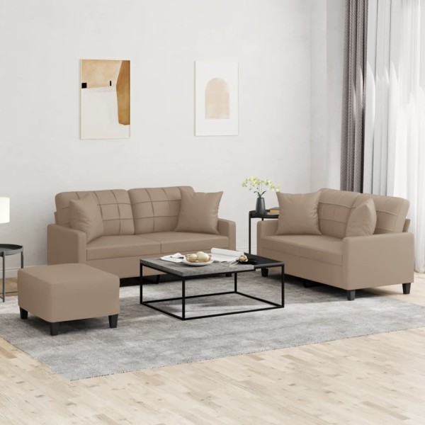 Sofa set with pillows, 3 parts, cappuccino, artificial leather