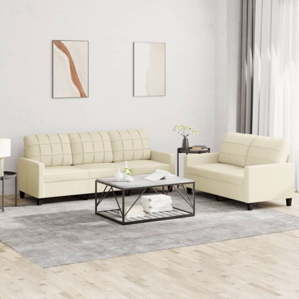 Sofa set with pillows, 2 parts, cream, artificial leather