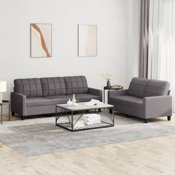 Sofa set with cushions, 2 parts, gray, artificial leather