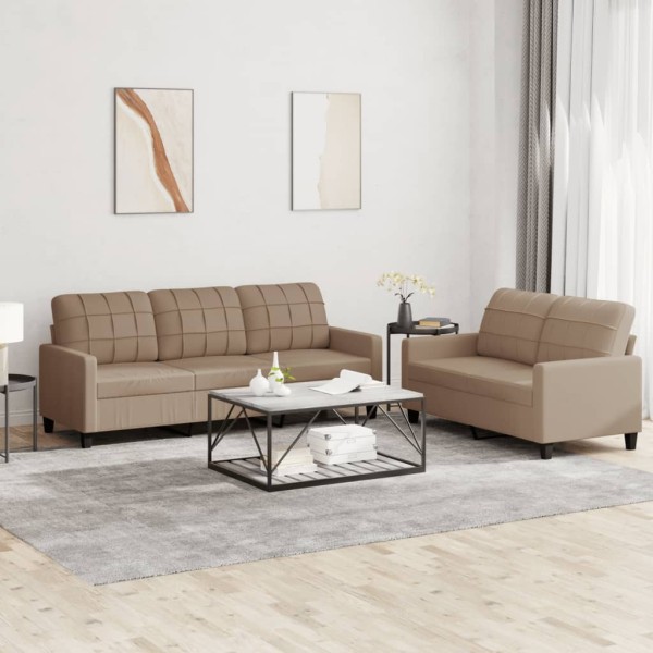 Sofa set with pillows, 2 parts, cappuccino, artificial leather