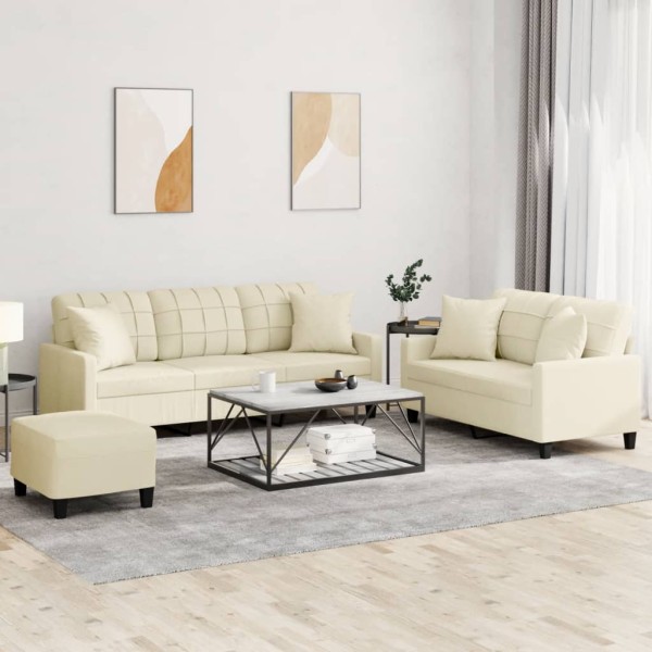 Sofa set with pillows, 3 parts, cream, artificial leather