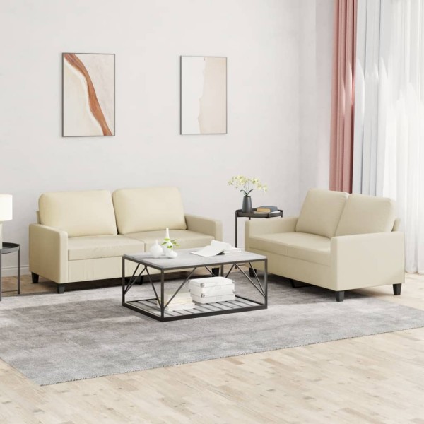 Sofa set with pillows, 2 parts, cream, artificial leather