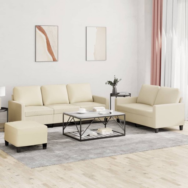 Sofa set with pillows, 3 parts, cream, artificial leather
