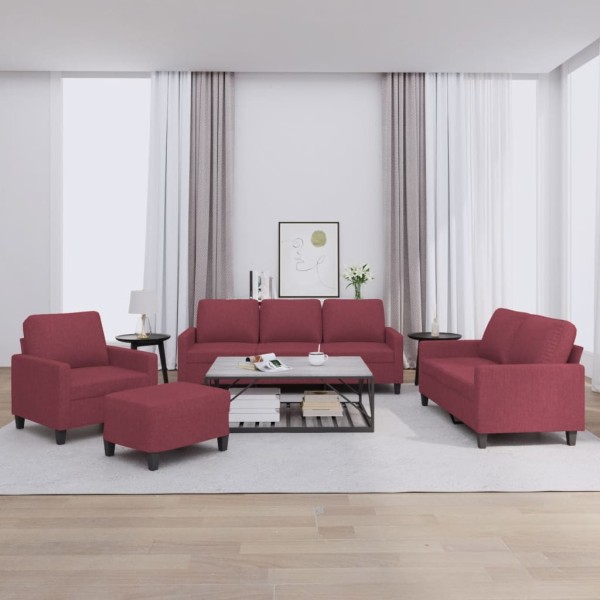 Sofa set with cushions, 4 parts, wine, fabric