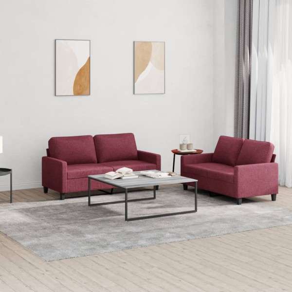 Sofa set with cushions, 2 parts, wine, fabric