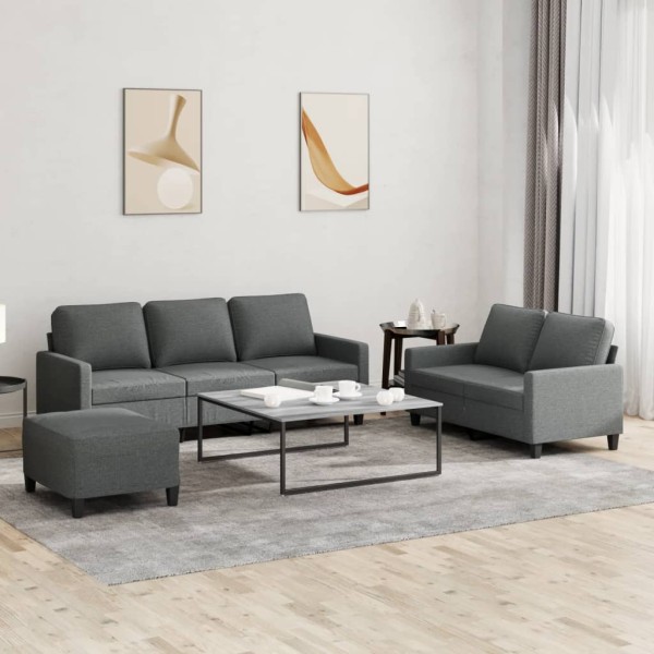 Sofa set with cushions, 3 parts, gray, fabric
