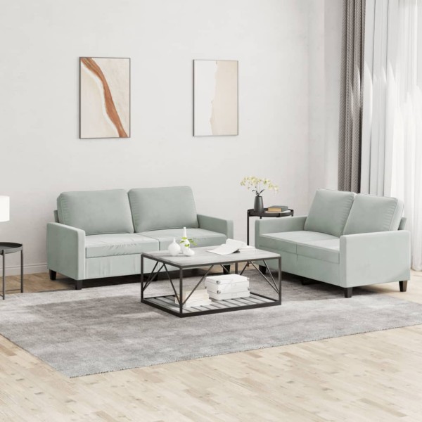 Sofa set with cushions, 2 parts, gray, velvet