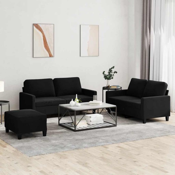 Sofa set with cushions, 3 parts, black, velvet
