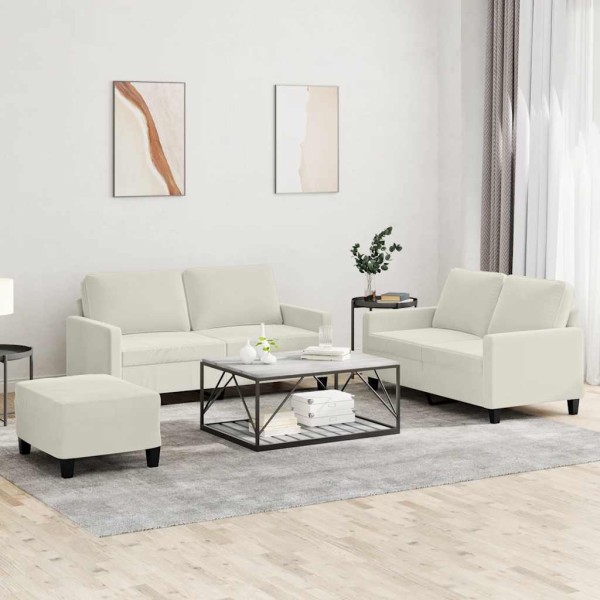 Sofa set with cushions, 3 parts, cream, velvet