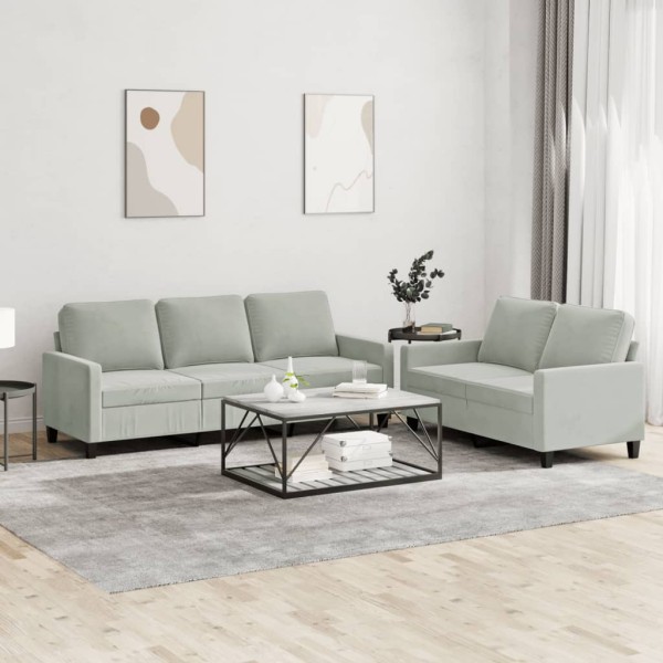 Sofa set with cushions, 2 parts, gray, velvet