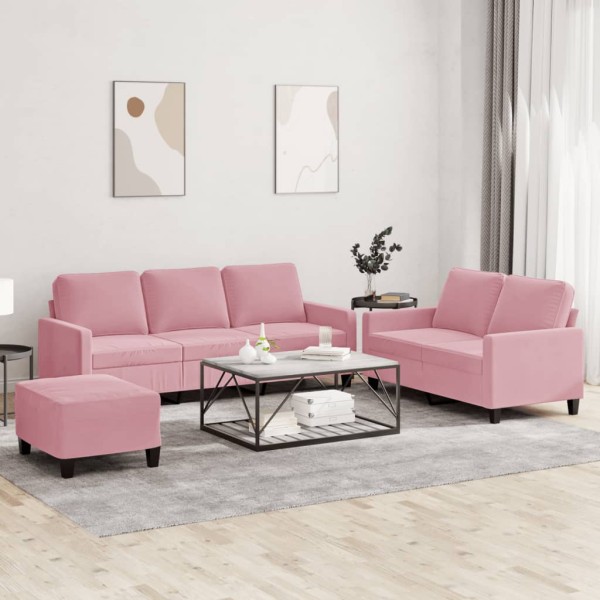 Sofa set with cushions, 3 parts, pink, velvet