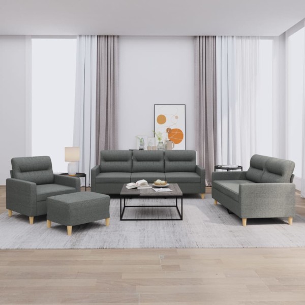 Sofa set with cushions, 4 parts, gray, fabric