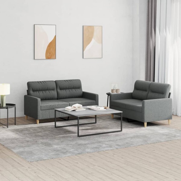 Sofa set with cushions, 2 parts, gray, fabric