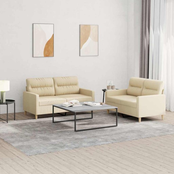 Sofa set with cushions, 2 parts, cream, fabric