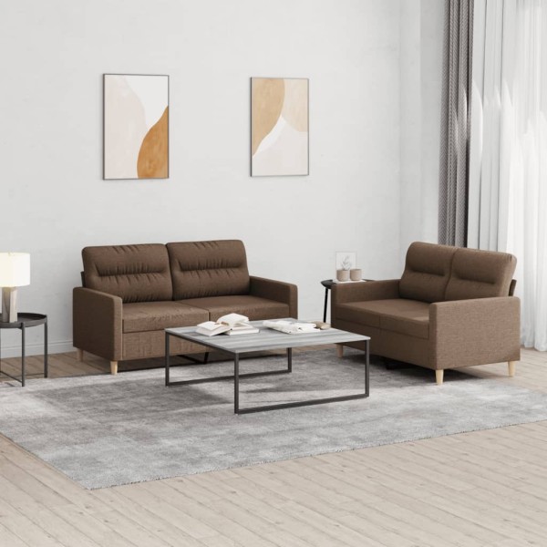 Sofa set with cushions, 2 parts, brown, fabric