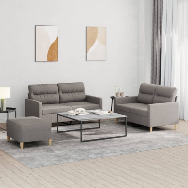 Sofa set with cushions, 3 parts, taupe, fabric