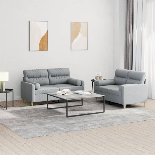 Sofa set with pillows, 2 parts, gray, fabric