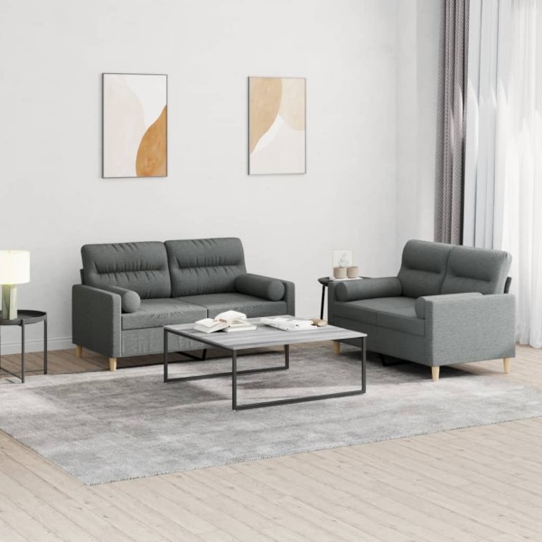 Sofa set with pillows, 2 parts, gray, fabric